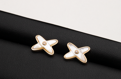 [Rosla]JEUX DE WHITE MOP ROSE GOLD DIAMOND EARRINGS