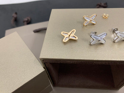 [Rosla]JEUX DE WHITE MOP SILVER DIAMOND EARRINGS