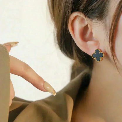[Rosla]CLOVER MEDIUM 1 MOTIFS  ONYX STUD EARRINGS