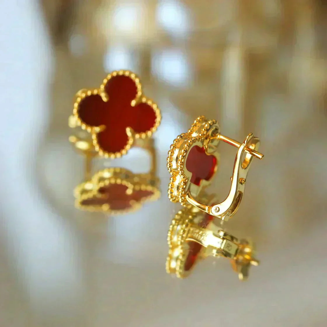 [Rosla]CLOVER MEDIUM 1 MOTIFS CARNELIAN  EARRINGS