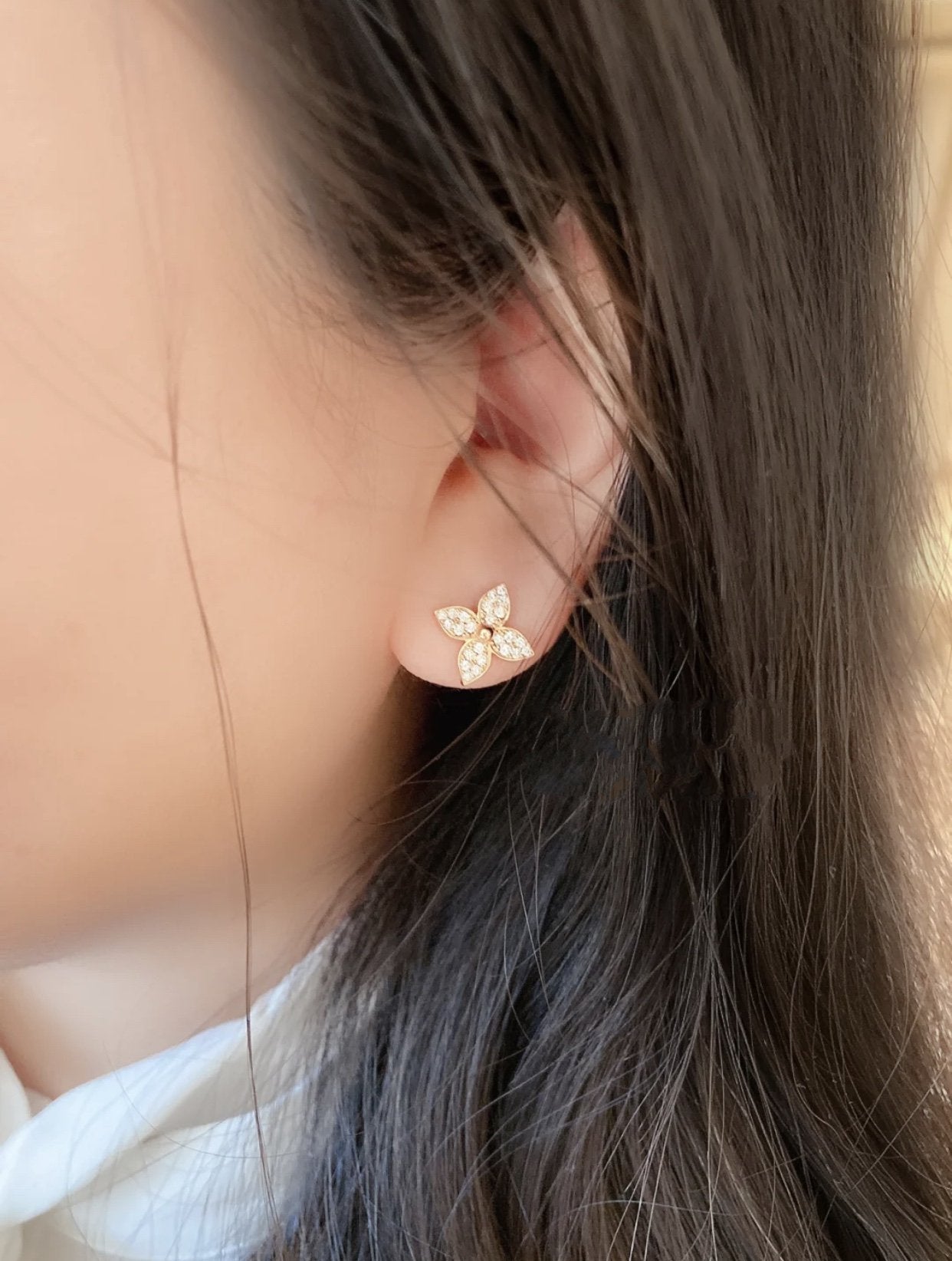 [Rosla]STAR BLOSSOM STUD EARRINGS PINK GOLD DIAMONDS