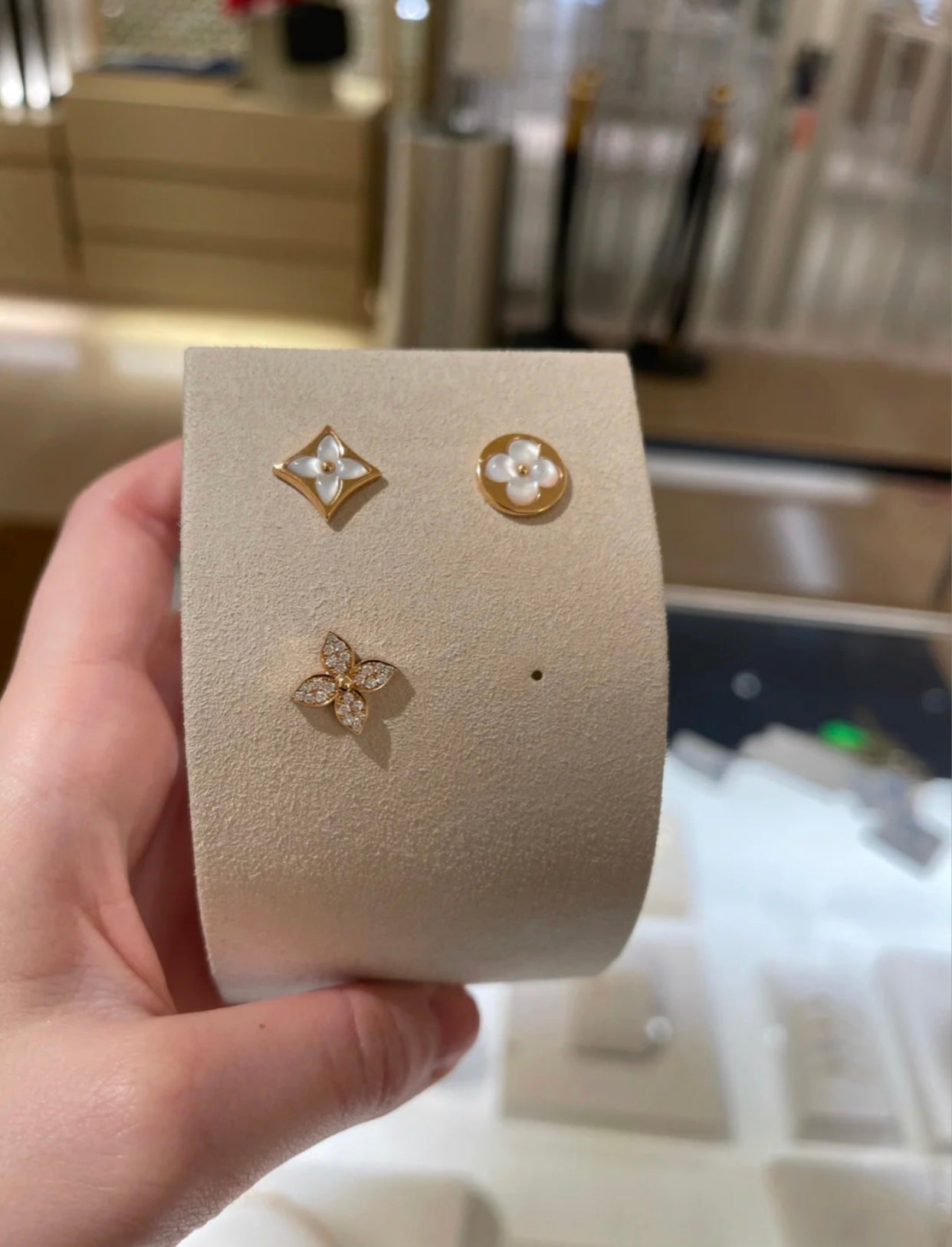 [Rosla]STAR BLOSSOM STUD EARRINGS PINK GOLD DIAMONDS