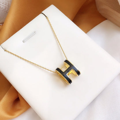 [Rosla]HM CLIC BLACK ENAMEL GOLD NECKLACE