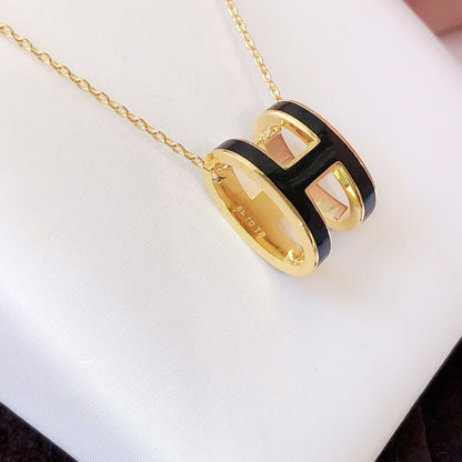 [Rosla]HM CLIC BLACK ENAMEL GOLD NECKLACE