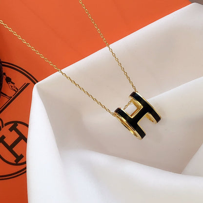[Rosla]HM CLIC BLACK ENAMEL GOLD NECKLACE