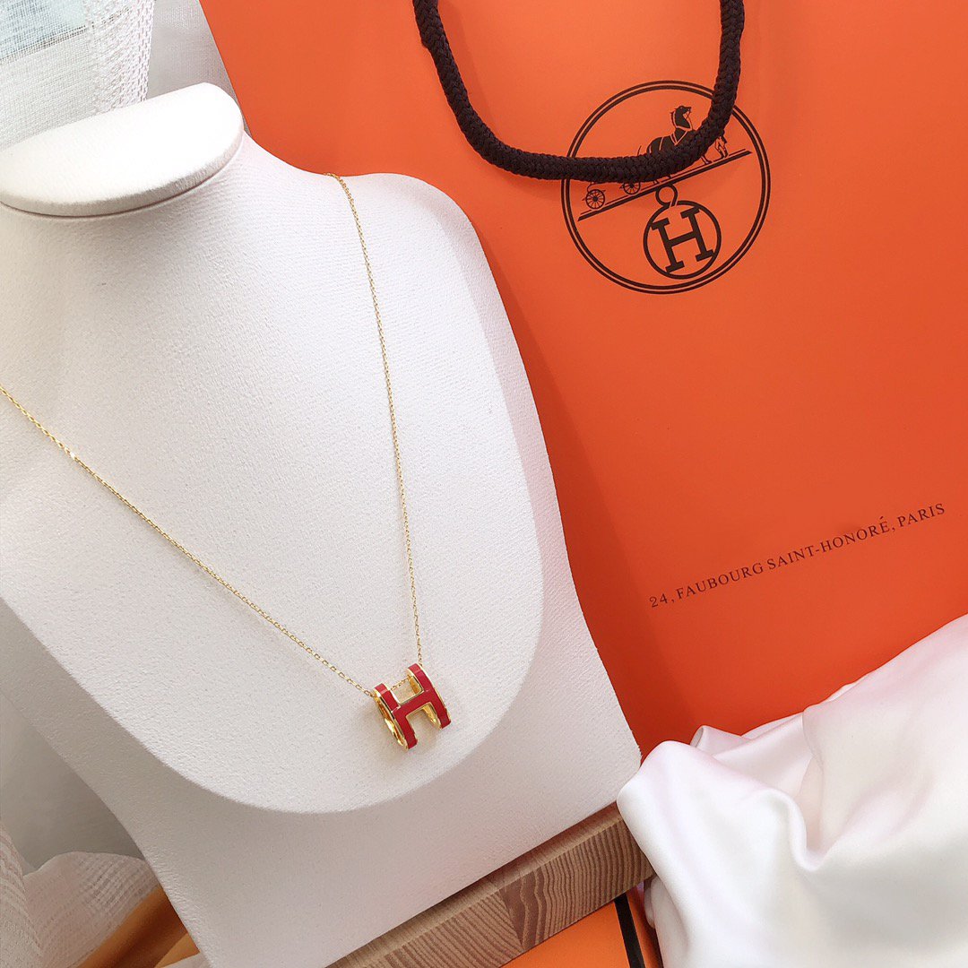 [Rosla]HM CLIC RED ENAMEL GOLD NECKLACE