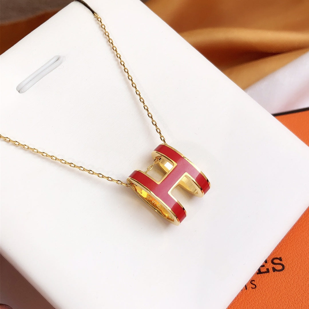 [Rosla]HM CLIC RED ENAMEL GOLD NECKLACE
