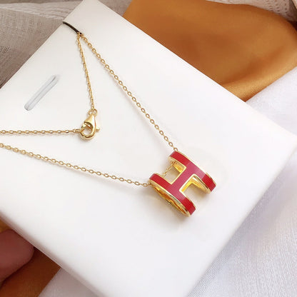 [Rosla]HM CLIC RED ENAMEL GOLD NECKLACE