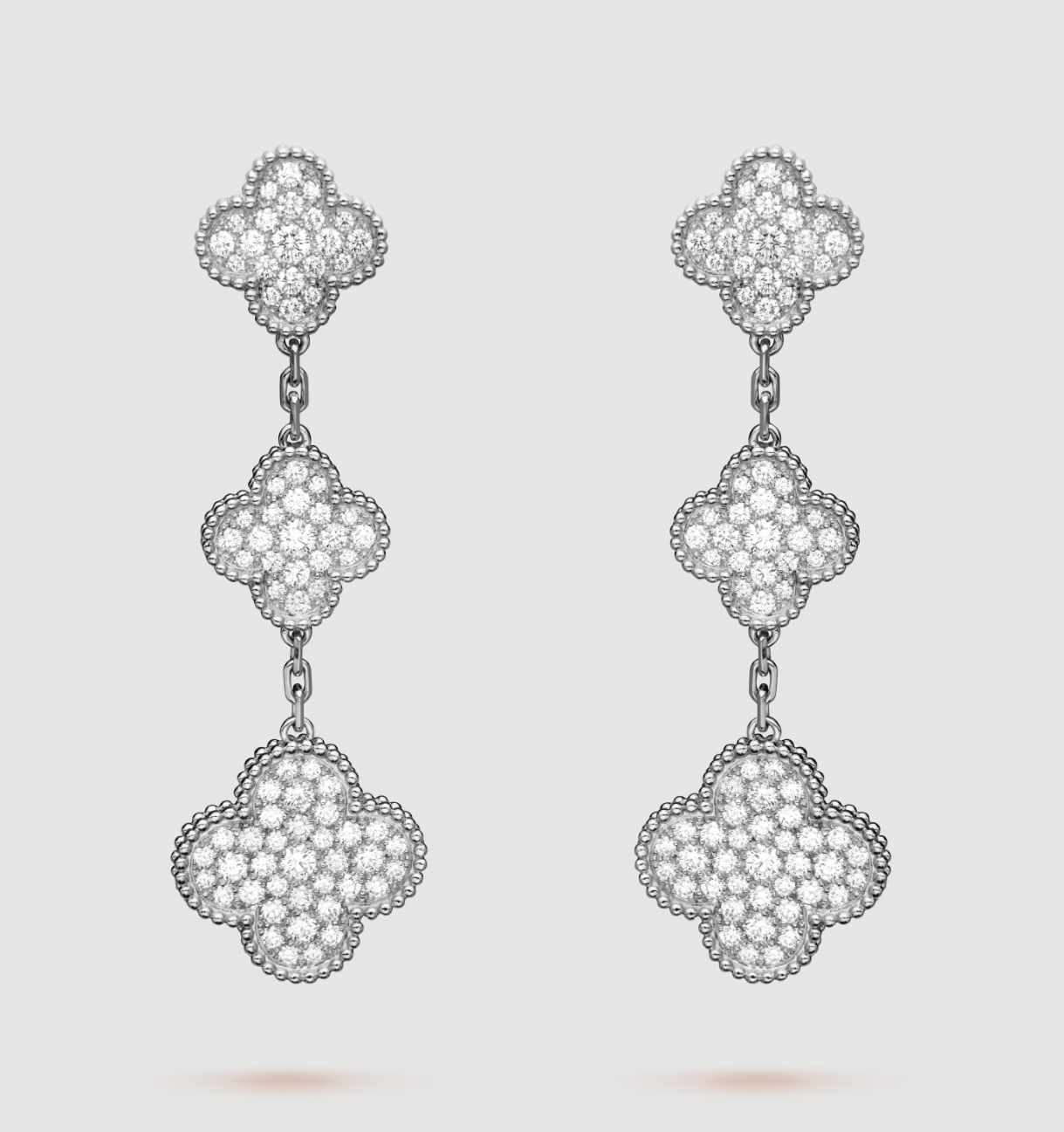 [Rosla]CLOVER 3 MOTIF DIAMOND SILVER DROP EARRINGS