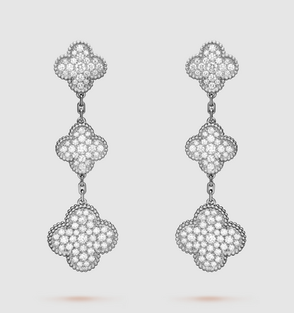 [Rosla]CLOVER 3 MOTIF DIAMOND SILVER DROP EARRINGS
