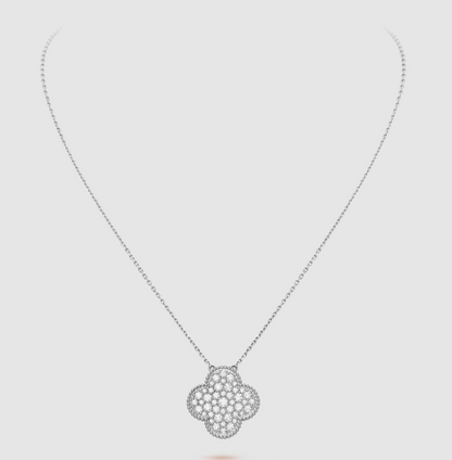 [Rosla]CLOVER 25MM LARGE PENDANT DIAMOND PAVED SILVER NECKLACE