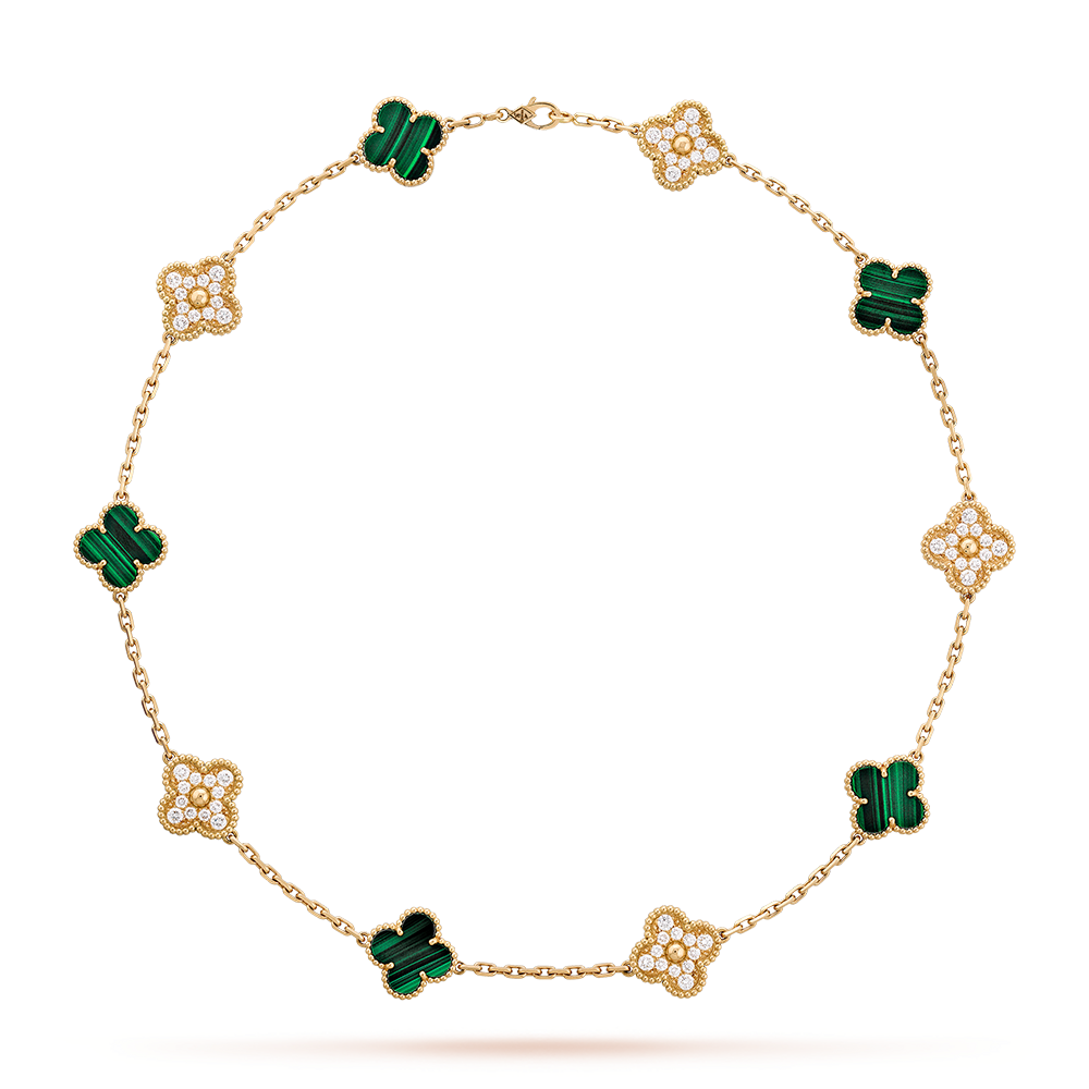 [Rosla]CLOVER 10 MOTIFS MALACHITE DIAMOND NECKLACE