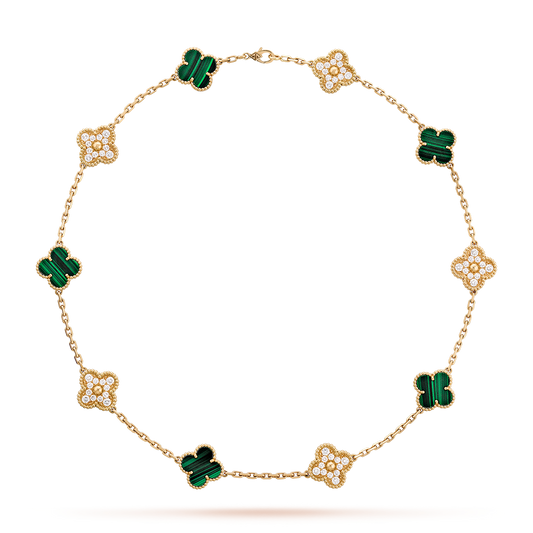 [Rosla]CLOVER 10 MOTIFS MALACHITE DIAMOND NECKLACE