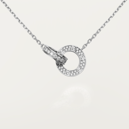 [Rosla]LOVE 7.6MM NECKLACE ROSE GOLD AND SILVER  FULL DIAMOND