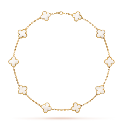 [Rosla]CLOVER 10 MOTIFS WHITE MOTHER OF PEARL NECKLACE