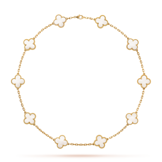 [Rosla]CLOVER 10 MOTIFS WHITE MOTHER OF PEARL NECKLACE