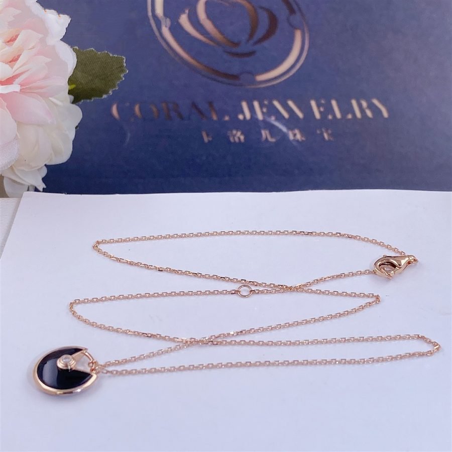 [Rosla]AMULETTE ROSE GOLD ONYX NECKLACE