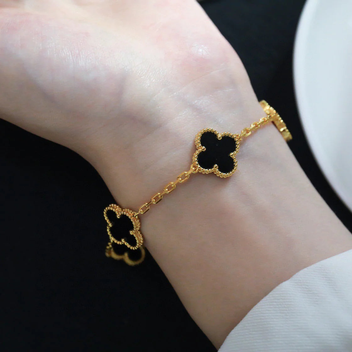 [Rosla]CLOVER  5 MOTIFS BLACK ONYX BRACELET