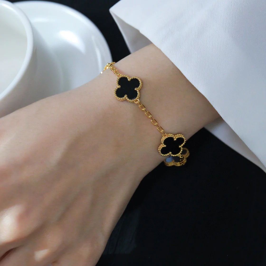 [Rosla]CLOVER  5 MOTIFS BLACK ONYX BRACELET