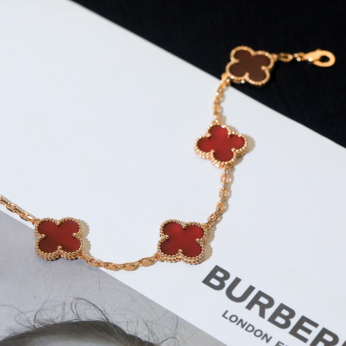 [Rosla]CLOVER 5 MOTIFS RED AGATE  BRACELET