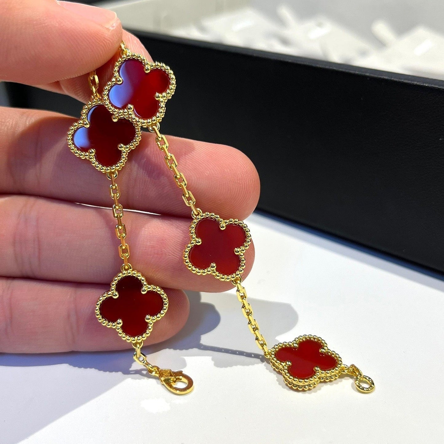 [Rosla]CLOVER 5 MOTIFS RED AGATE  BRACELET