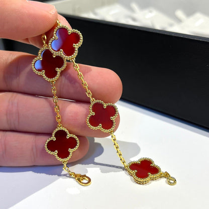 [Rosla]CLOVER 5 MOTIFS RED AGATE  BRACELET