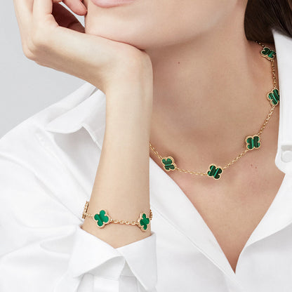 [Rosla]CLOVER 10 MOTIFS MALACHITE NECKLACE