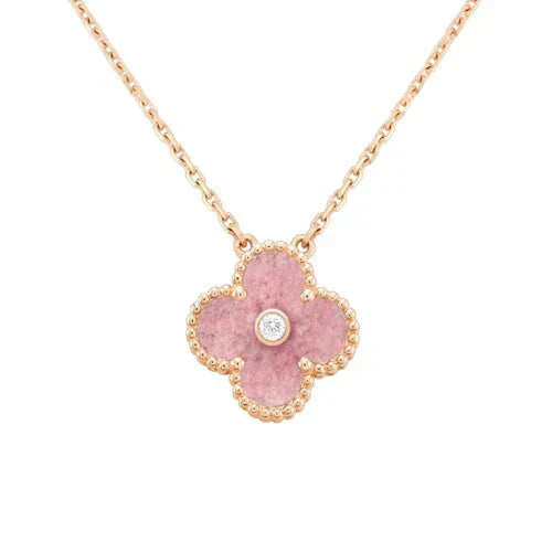 [Rosla]CLOVER 15MM DIAMOND RHODONITE NECKLACE