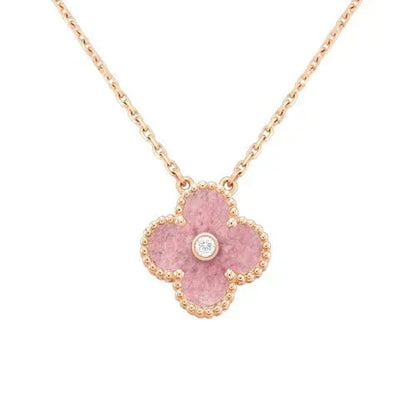 [Rosla]CLOVER 15MM DIAMOND RHODONITE NECKLACE