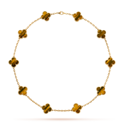 [Rosla]CLOVER 10 MOTIFS TIGER EYE NECKLACE