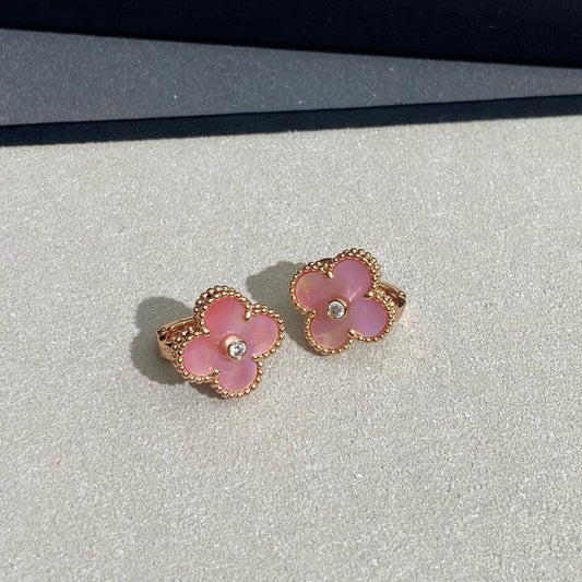 [Rosla]CLOVER MEDIUM 1 DIAMOND PINK EARRINGS