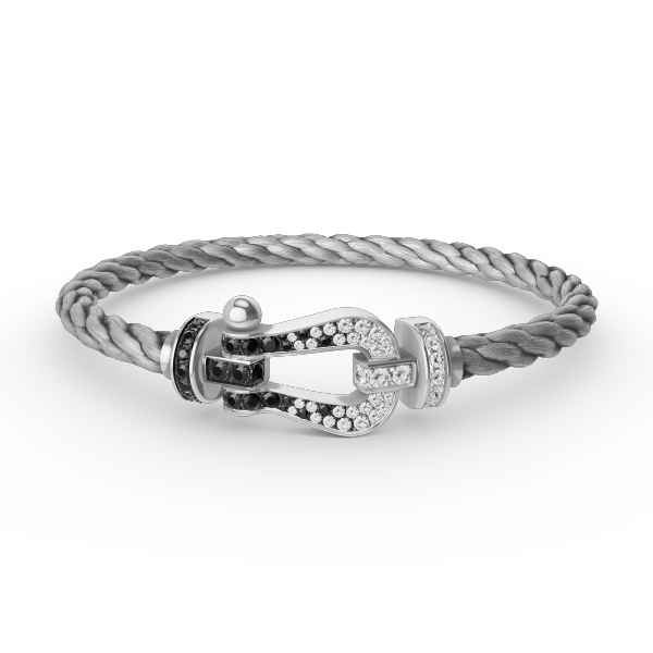 [Rosla]FORCE LARGE HORSESHOE BLACK WHITE DIAMOND BRACELET SILVER