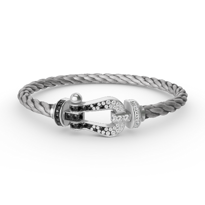 [Rosla]FORCE LARGE HORSESHOE BLACK WHITE DIAMOND BRACELET SILVER