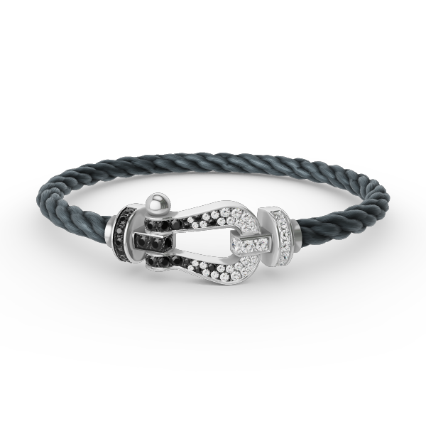 [Rosla]FORCE LARGE HORSESHOE BLACK WHITE DIAMOND BRACELET SILVER