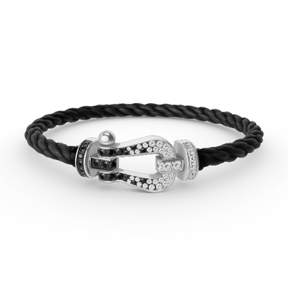 [Rosla]FORCE LARGE HORSESHOE BLACK WHITE DIAMOND BRACELET SILVER
