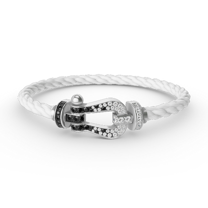 [Rosla]FORCE LARGE HORSESHOE BLACK WHITE DIAMOND BRACELET SILVER
