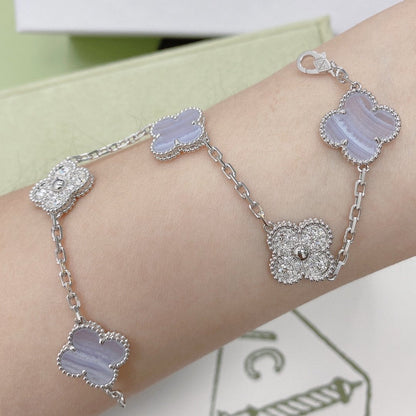 [Rosla]CLOVER  5 MOTIF DIAMOND PURPLE CHALCEDONY BRACELET SILVER