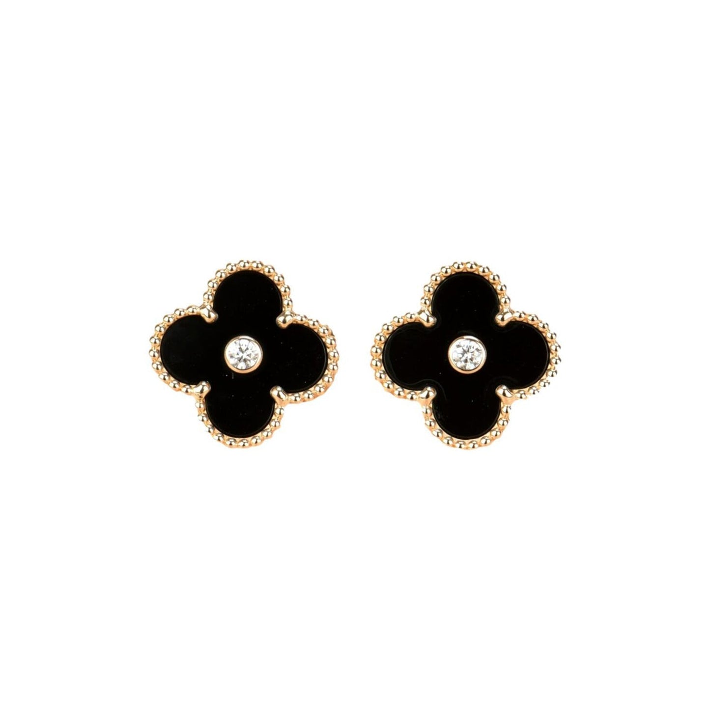 [Rosla]CLOVER MEDIUM 1 MOTIFS ONYX DIAMOND EARRINGS