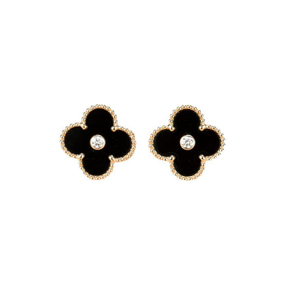[Rosla]CLOVER MEDIUM 1 MOTIFS ONYX DIAMOND EARRINGS