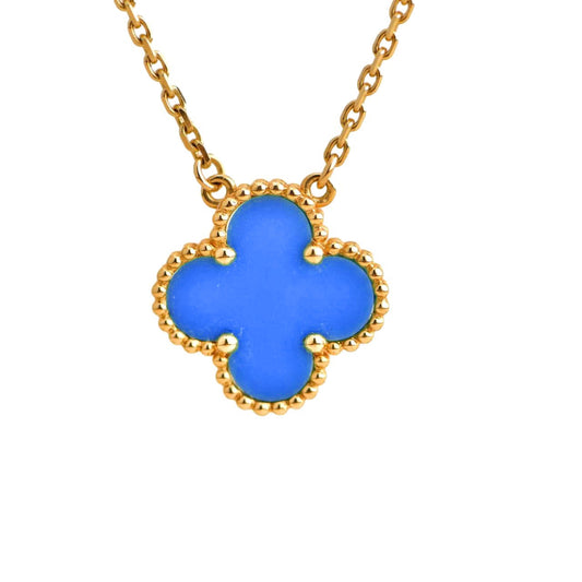 [Rosla]CLOVER 15MM BLUE AGATE NECKLACE