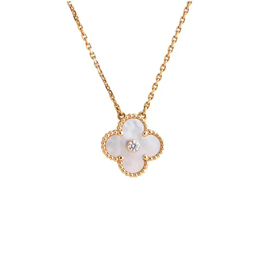 [Rosla]CLOVER 15MM DIAMOND WHITE FRITILLARIA NECKLACE