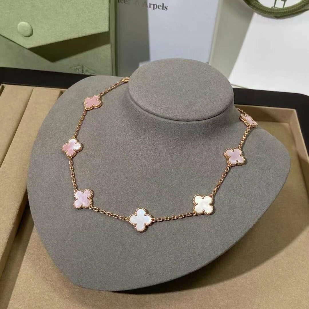 [Rosla]CLOVER 10 MOTIFS PINK MOP NECKLACE
