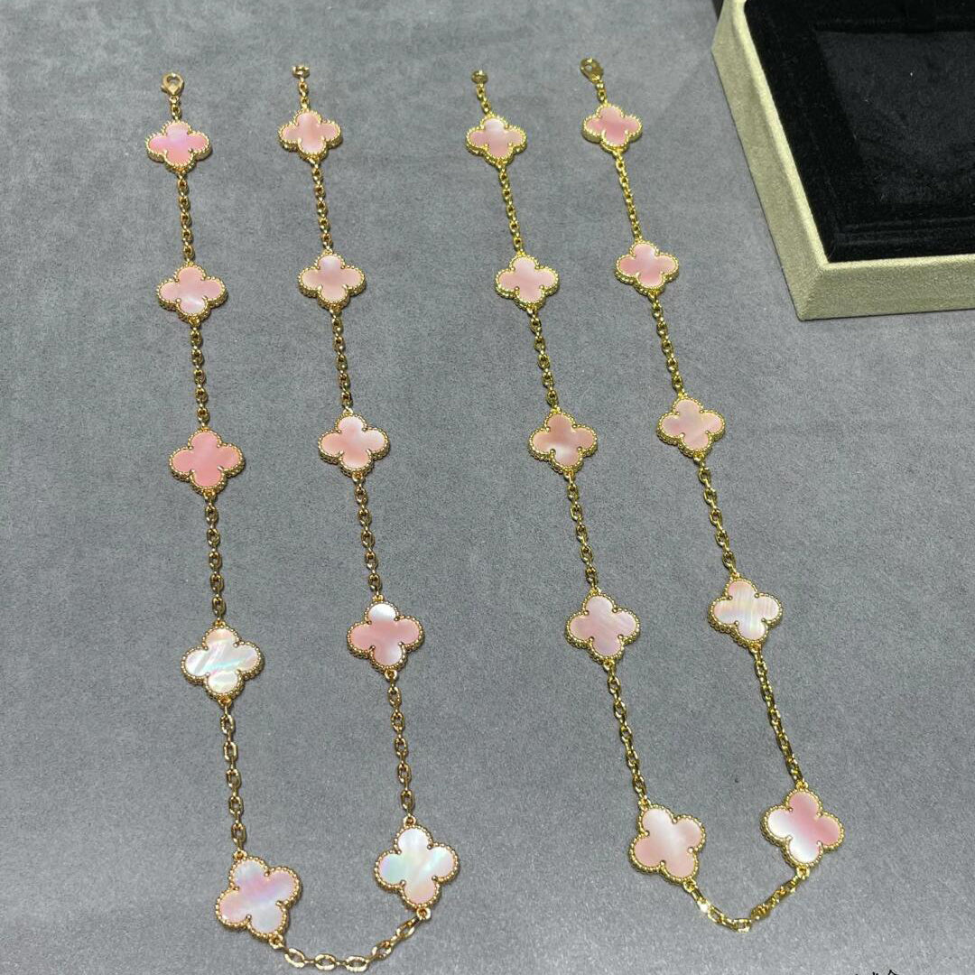 [Rosla]CLOVER 10 MOTIFS PINK MOP NECKLACE