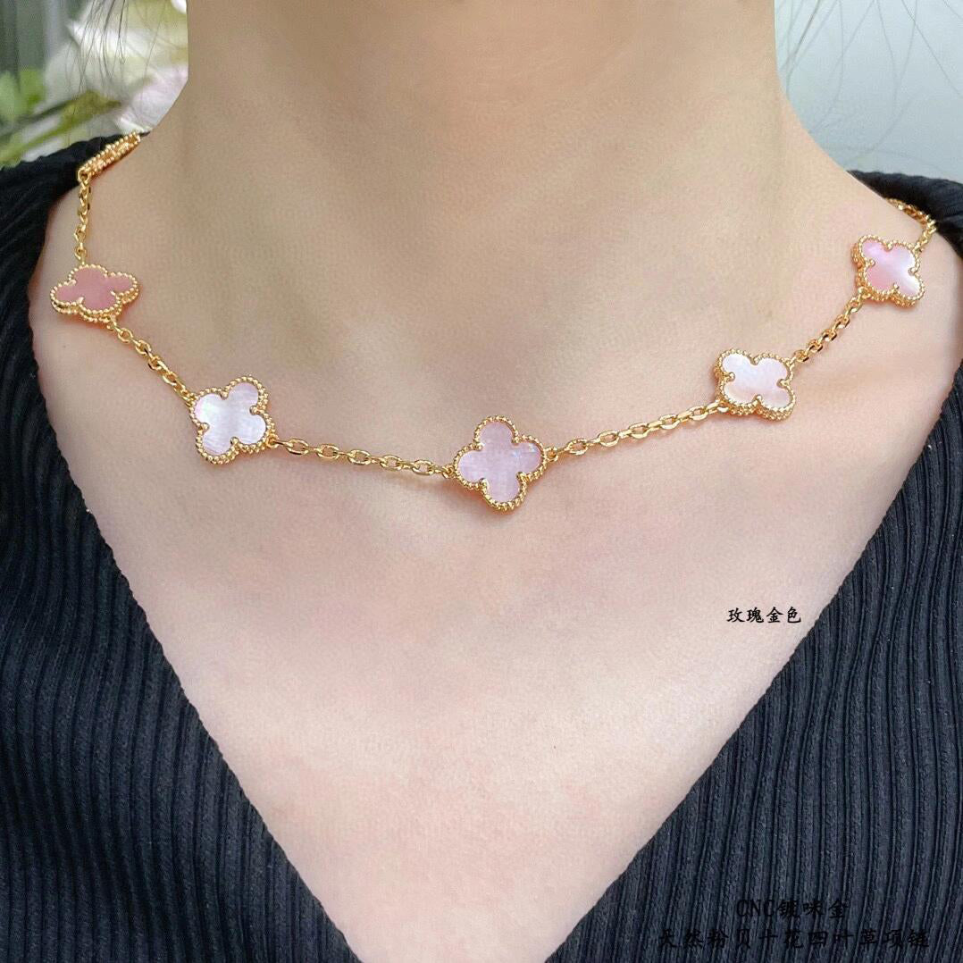 [Rosla]CLOVER 10 MOTIFS PINK MOP NECKLACE