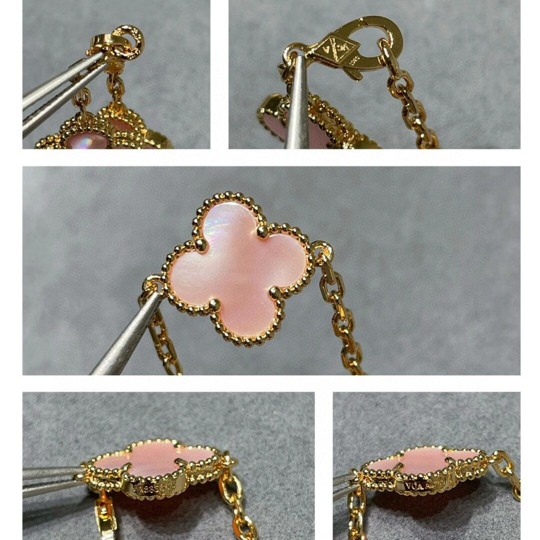 [Rosla]CLOVER 10 MOTIFS PINK MOP NECKLACE