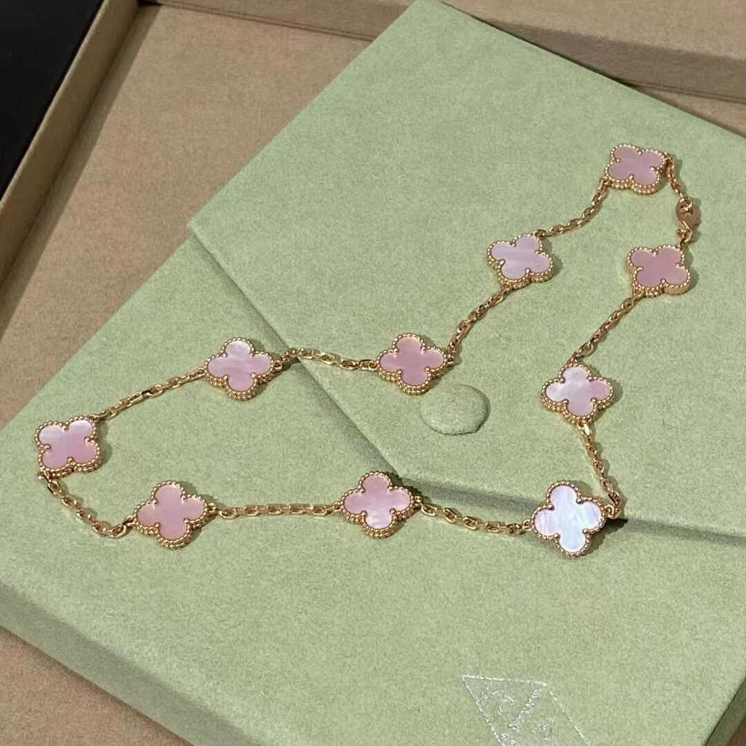 [Rosla]CLOVER 10 MOTIFS PINK MOP NECKLACE