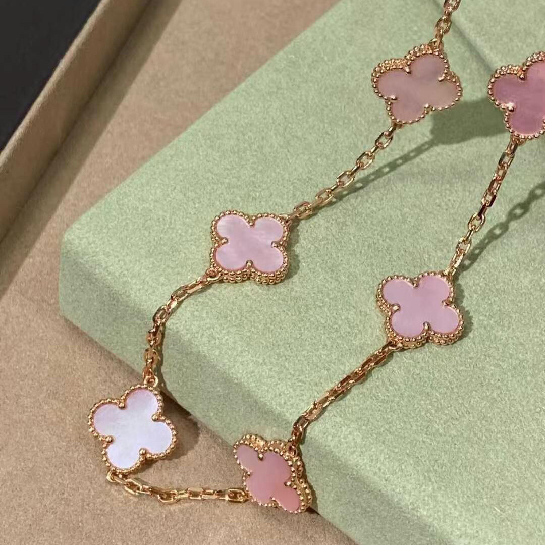 [Rosla]CLOVER 10 MOTIFS PINK MOP NECKLACE