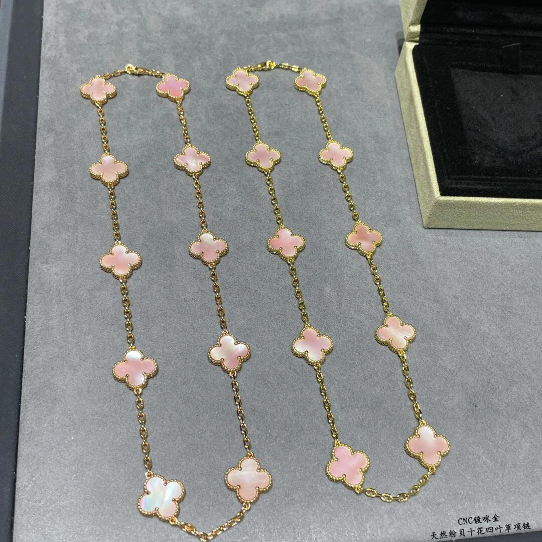 [Rosla]CLOVER 10 MOTIFS PINK MOP NECKLACE