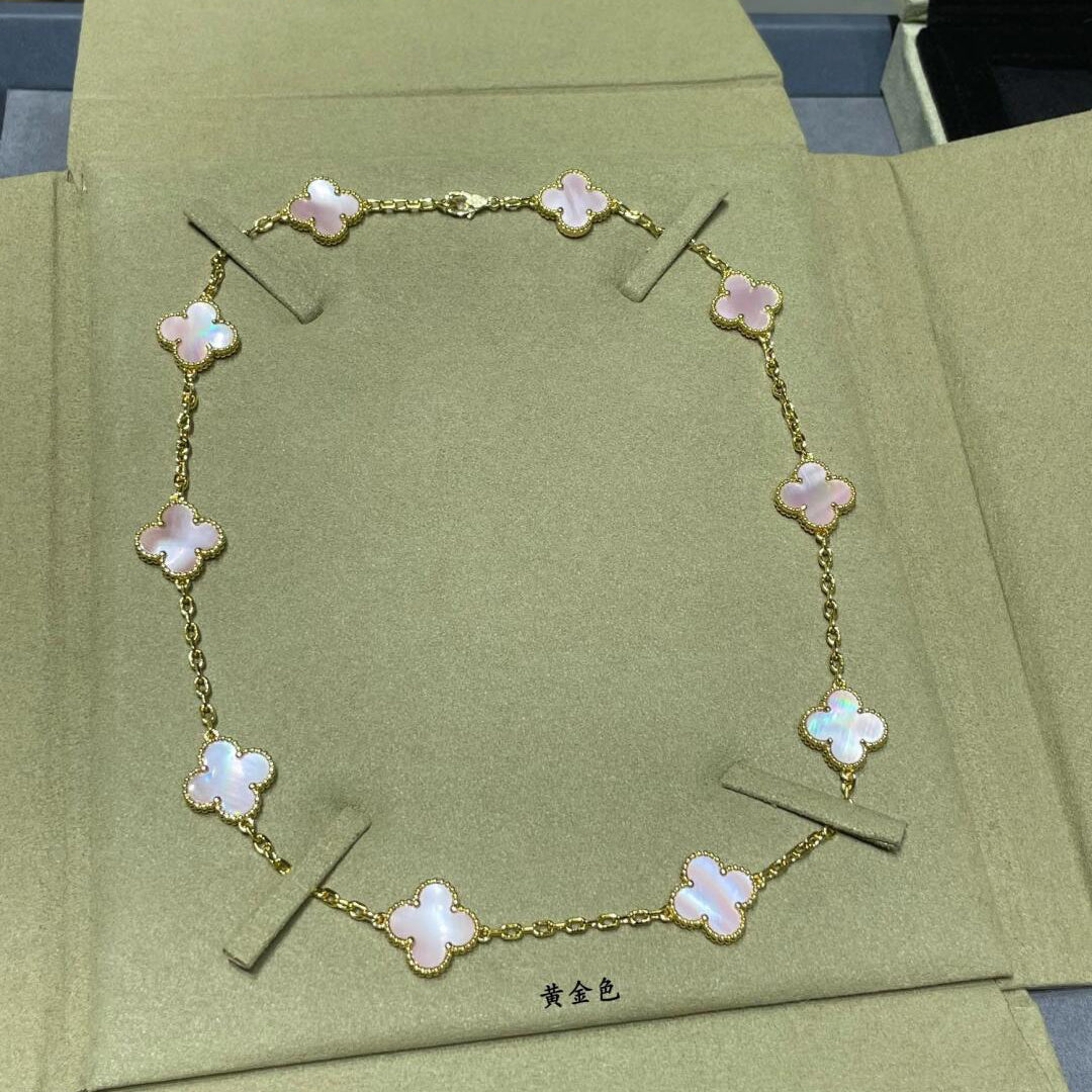 [Rosla]CLOVER 10 MOTIFS PINK MOP NECKLACE