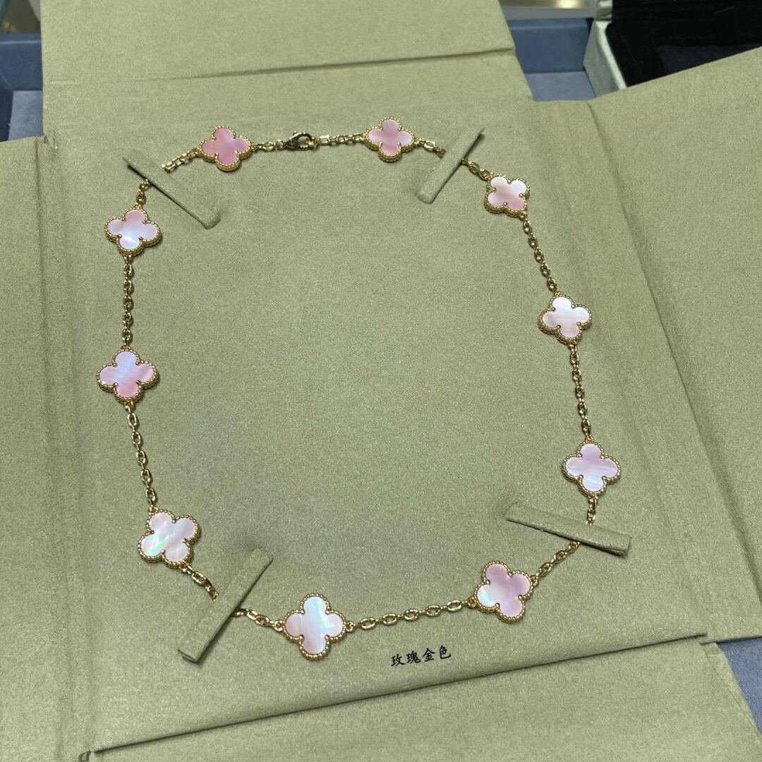 [Rosla]CLOVER 10 MOTIFS PINK MOP NECKLACE